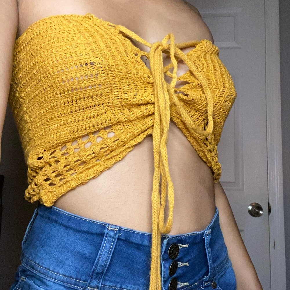 Crochet mustard color crop top